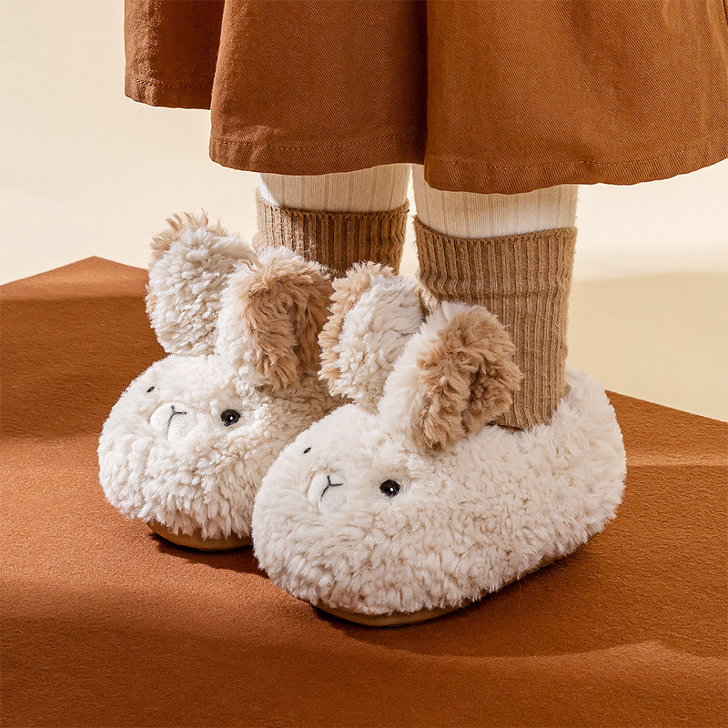 Happy Mary Children's Cotton Shoes Rabbit Plush Bag Heel Slippers Baby Winter Home Warm Fluffy Shoes Fleece