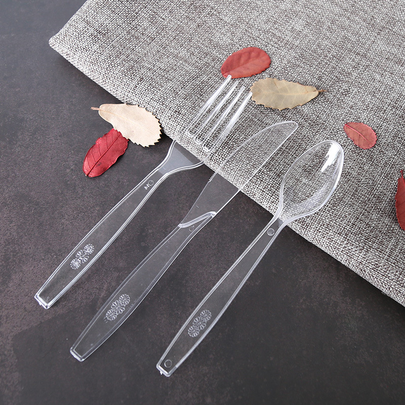 Disposable 7 inch knife and fork spoon cake knife thickened transparent plastic knife and fork spoon Western food knife and fork steak knife fruit knife