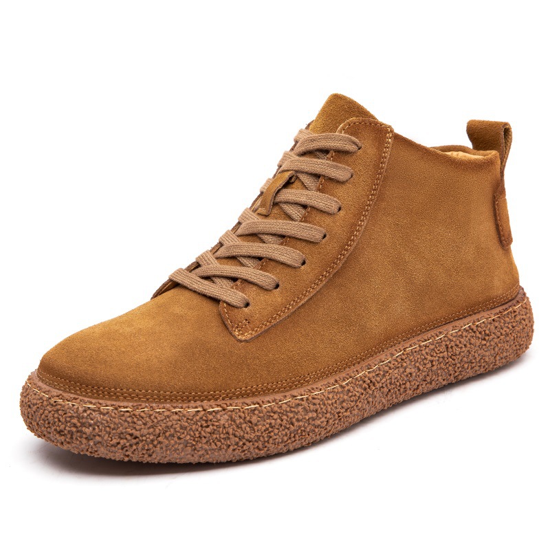 Winter High-top Board Shoes Men's Genuine Leather Platform Frosted Casual Shoes British Vintage Workwear Shoes Warm Fleece-lined Men's Shoes