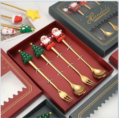 High-value tableware stainless steel Christmas spoon dessert spoon Fork coffee spoon creative gift set Christmas tableware