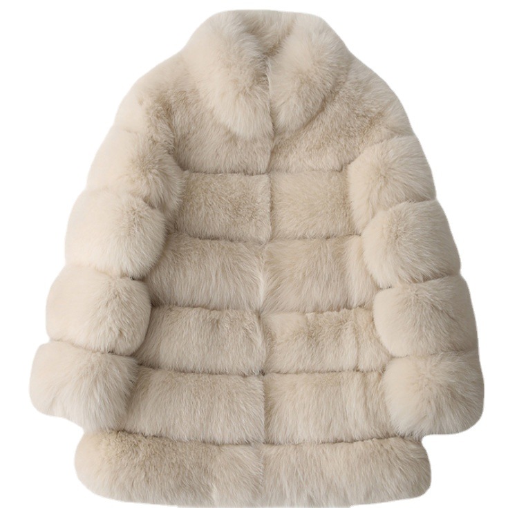 Fur Women's European and American fur women's coat mid-length stand collar artificial fur coat fox fur women's coat
