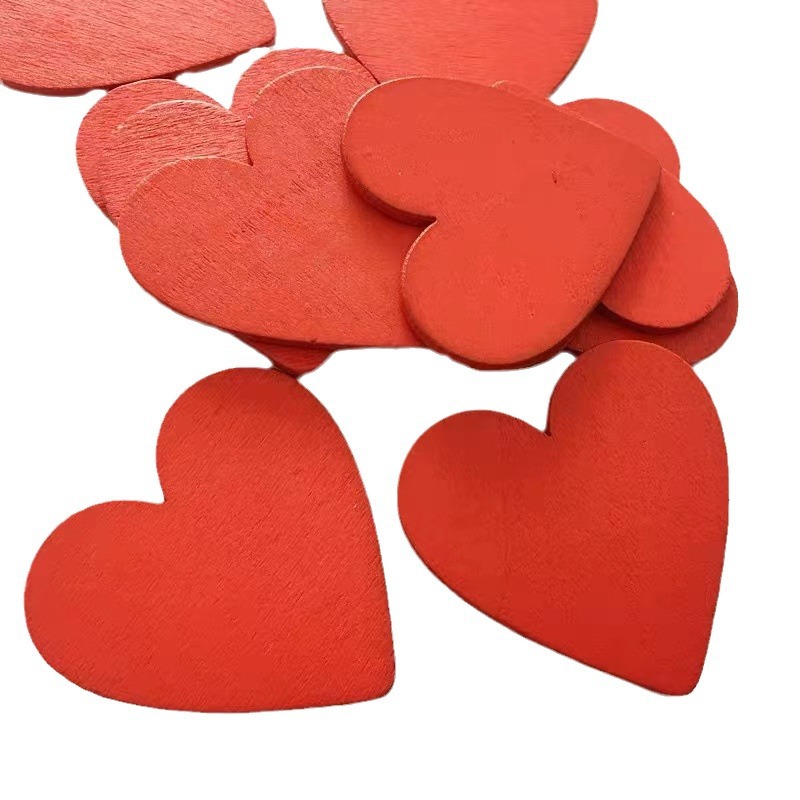 Red Love decorative wood chip wedding DIY handmade peach heart wooden wedding sign-in message ring creative board patch