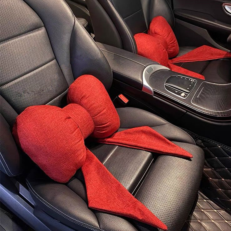 Car Headrest Waist Neck Pillow Pillow Car Car Seat Cyber Celebrity Ribbon Cotton and Linen Bow Headrest Waist Pillow