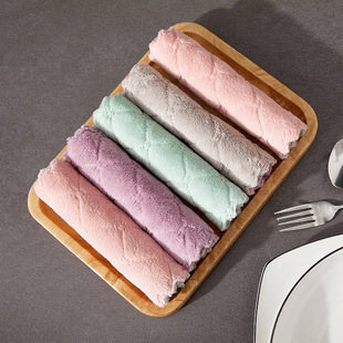 Kitchen coral fleece dishwashing towel dishcloth oil-free double-layer printed dishwashing cloth double-sided absorbent thick scouring pad