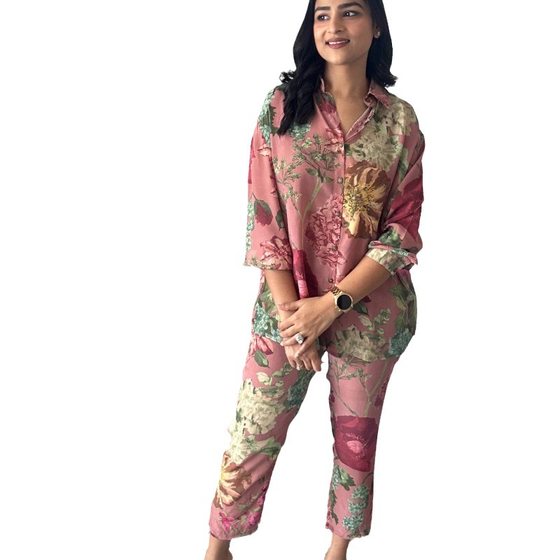 Amazon in stock foreign trade women's suit 2024 New shirt cropped pants fashion floral print two-piece set
