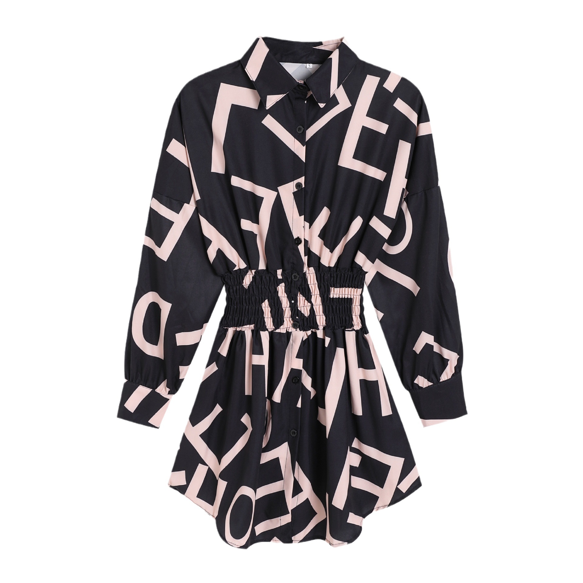 Spring New Women's Fashion Shirt Elegant Commuter Printed Waist Pleated Long-sleeved Shirt for Women