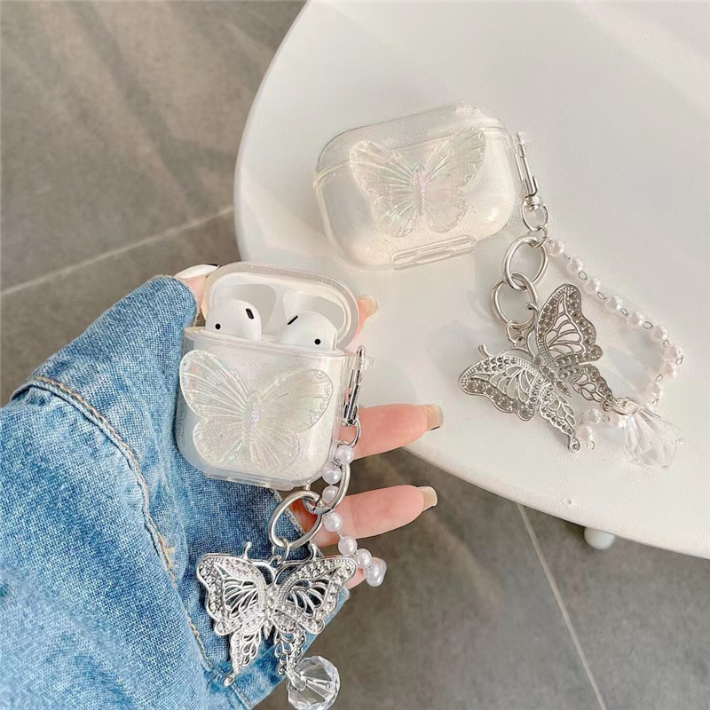 透明立體蝴蝶耳機套蘋果藍牙無線AirPods pro1/2/3代透明軟殼適用