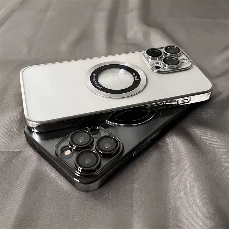 新款適用iPhone14漏標CD紋磁吸手機殼蘋果13promax帶鏡頭膜PC電鍍