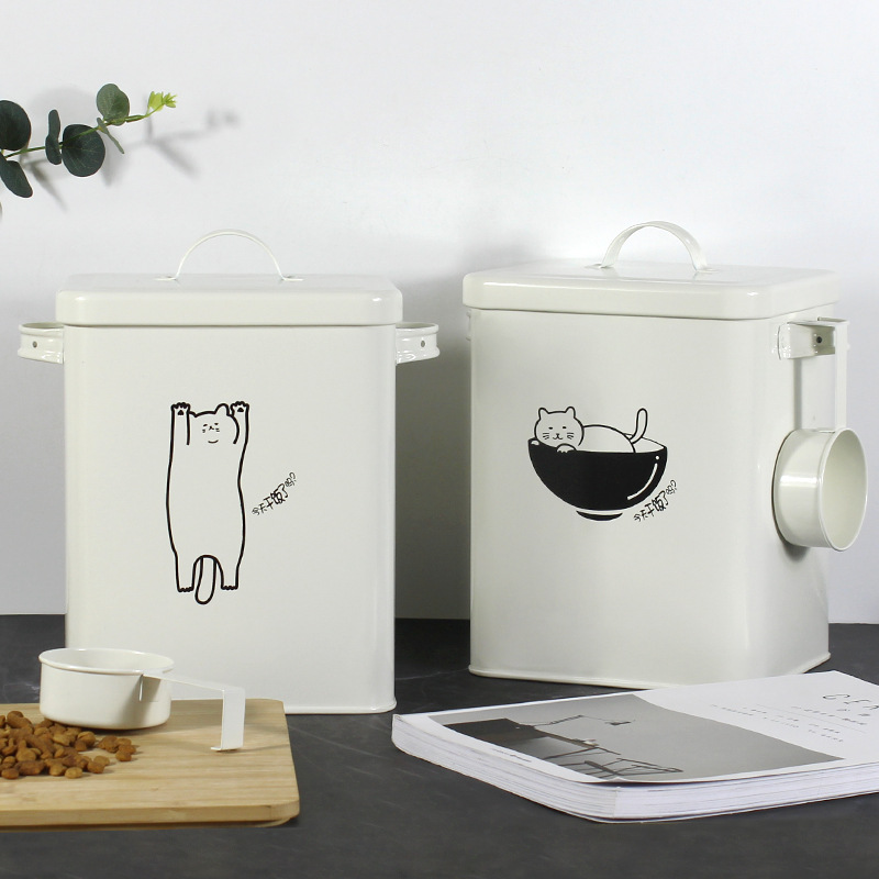 A generation of ins high-value pet grain storage bucket sealed moisture-proof cat and dog snacks freeze-dried storage tin bucket