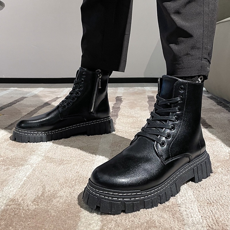 2022 New Arrival Martin Boots Men's Shoes Autumn Japanese Style Vintage High Top Tooling Leather Shoes ins Black Trendy Men's Leather Boots
