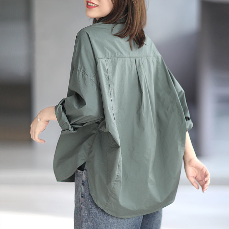 Cotton Loose Casual Casual Style Three-Dimensional Cut Solid Color Casual Women's Shirt Women's Long-Sleeved 2025 Spring Top