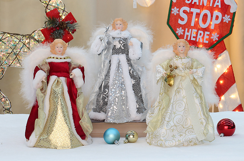 Baiyang crafts small wholesale Christmas new Christmas tree decoration supplies plush wings Angel Tree Top Star_voghion.com