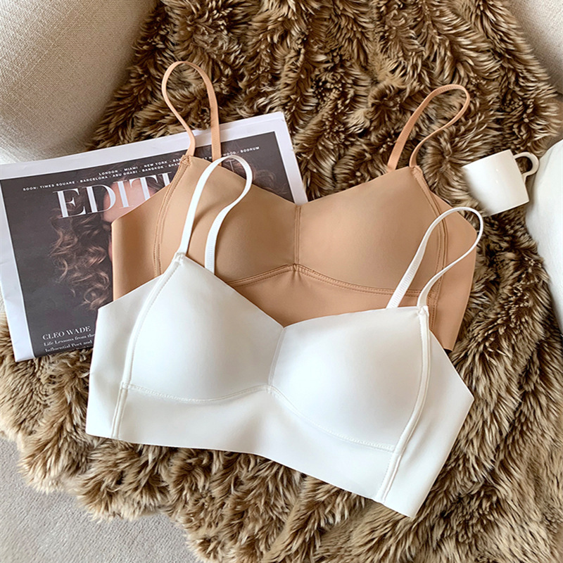 Seamless Sports underwear women's vest-style thin push-up top support big chest show small wireless strap one-piece bra