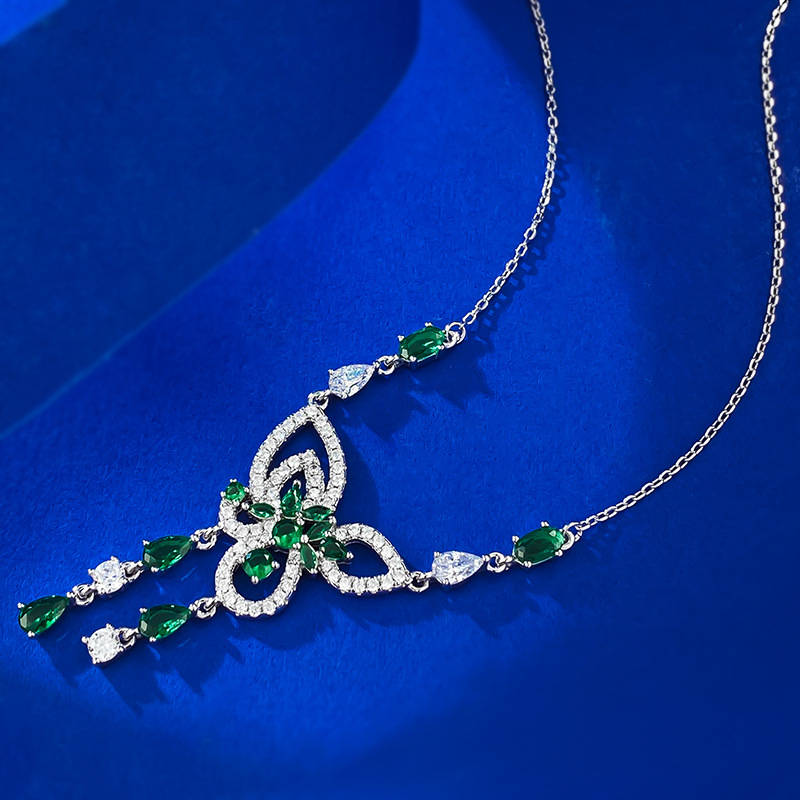 Women's S925 Silver Butterfly Tassel Pendant Necklace - Classic, Simple and Fashionable Diamond - studded Collar Chain