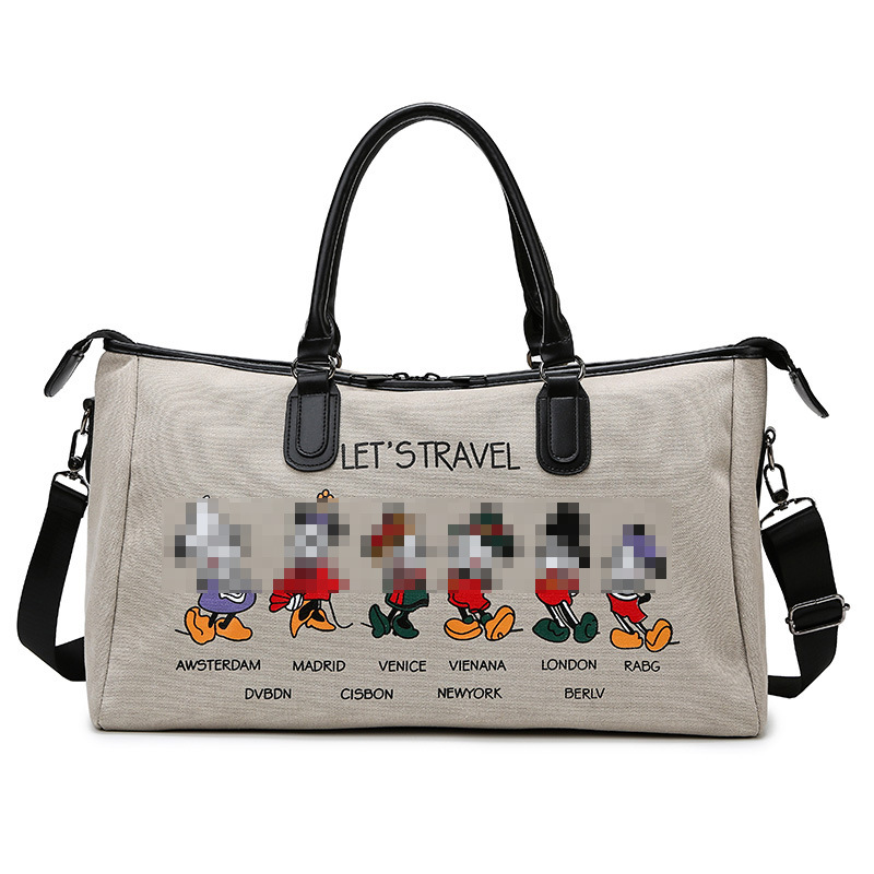 New Cartoon Fitness Travel Bag Portable Large Capacity Luggage Bag European and American Fashion Washed Canvas Shoulder Bag