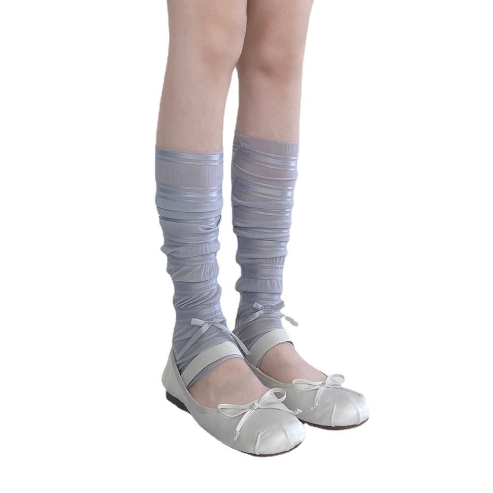 Spring and summer new ballet style versatile socks, ice silk bow sleeves, sweet wind-in-tube calf sleeves, piles of socks