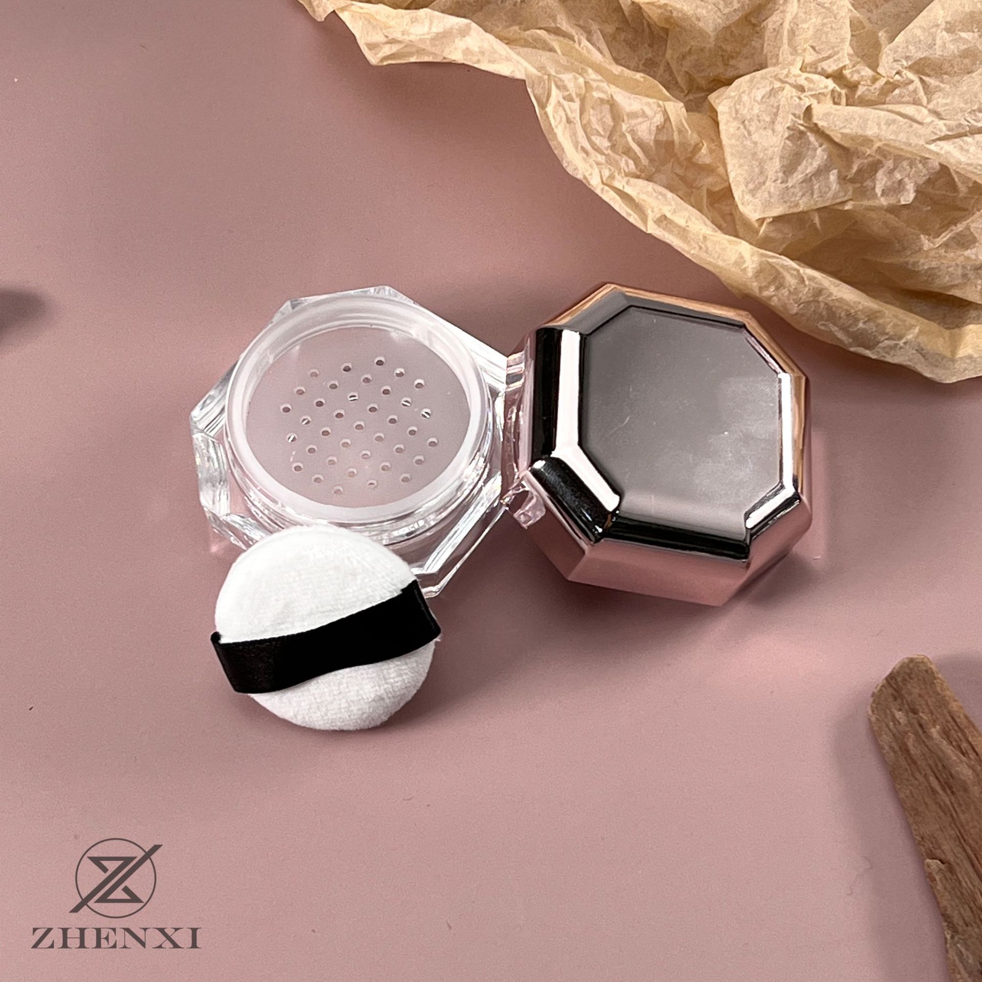 (Spot) Rihanna small star anise rose gold transparent powder powder powder box portable sample with powder puff sub-box