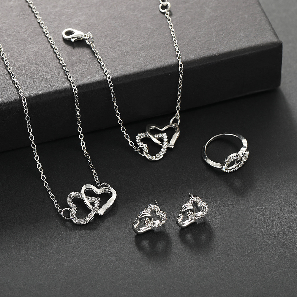 silver double heart 4 piece set