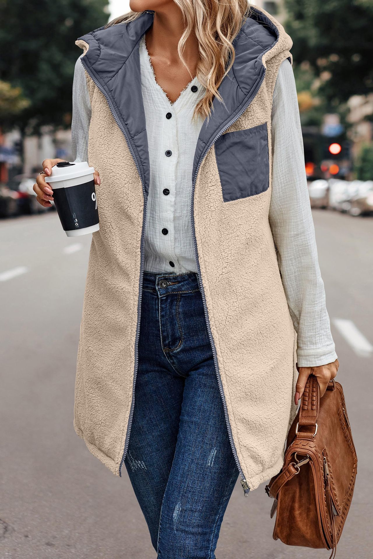 In stock 2023 new European and American solid color hooded cotton-padded vest double-sided warm cardigan windproof coat_voghion.com