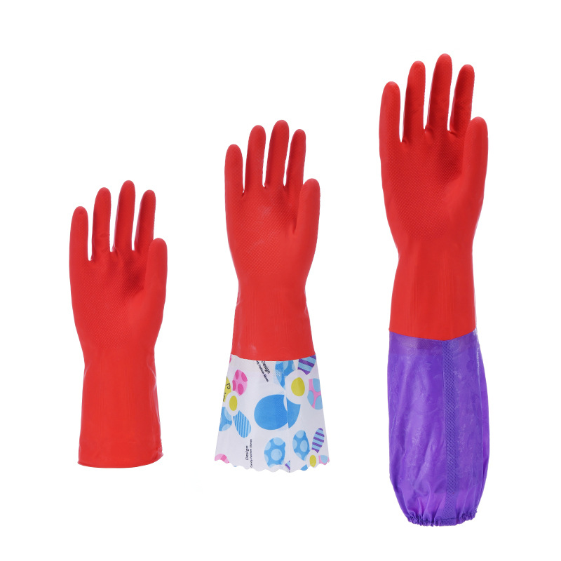 Kitchen gloves household dishwashing gloves latex rubber clean heat insulation housework female manufacturers supply velvet long