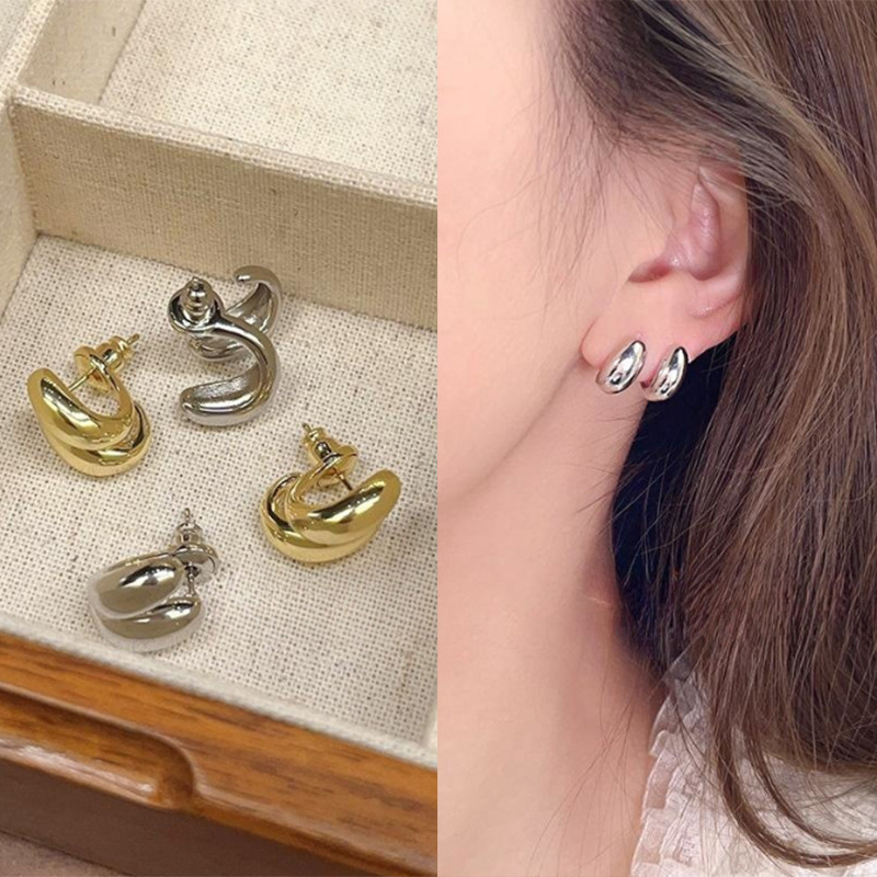 S925銀幾何不規則前後掛耳環女冷淡風氣質耳釘小眾設計高級感耳飾