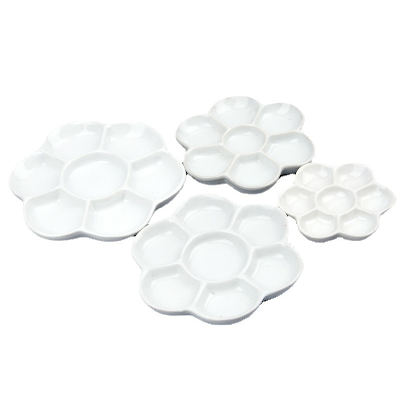 Wholesale Ceramic Plum Blossom Ink Dish Palette Multifunctional Watercolor Painting Gouache Pigment Palette Dish Brush Ink Dish