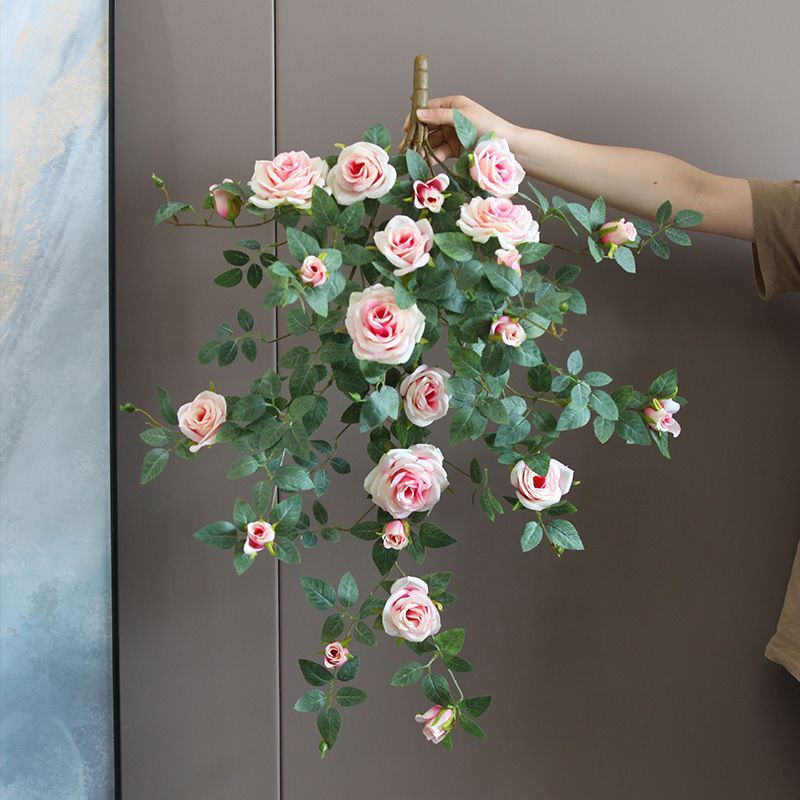 New Fashionable Hang Wall Artificial Flower Rose Vine Wall Decorations Hanging Wall Green Plants Living Room Balcony Long Strip Fake Flowers 