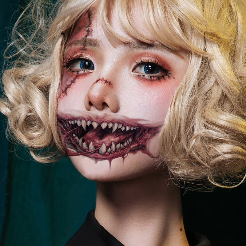 Spot Halloween Mouth Tattoo Sticker Color Face Horror Scar Thriller Lip Makeup Tattoo Sticker