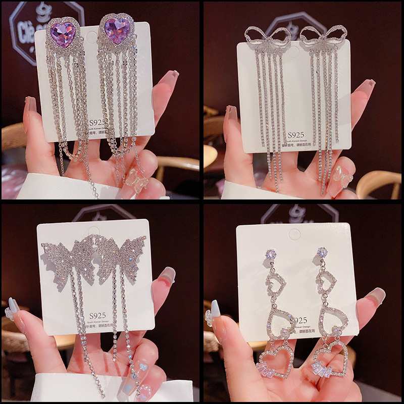 925銀針輕奢高級感蝴蝶結流蘇耳環女百搭個性耳釘氣質耳飾品批發
