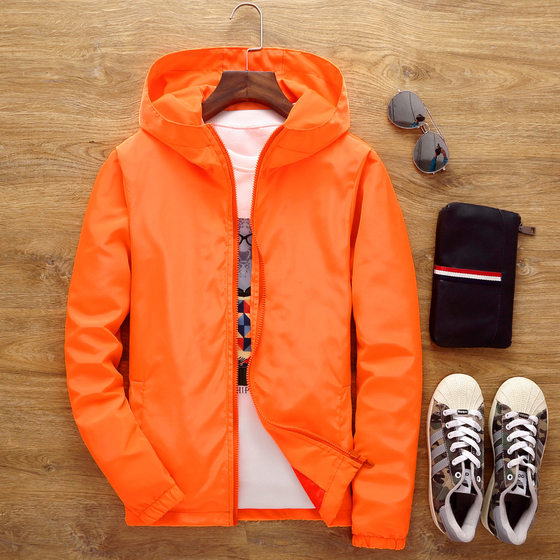Spring and Autumn Men's Jacket Large Size Coat Teenagers Korean Thin Top Clothes Hooded Trench Coat Coat Printed logo