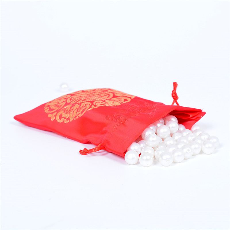 Red Fuzi brocade satin bag drawstring embroidery candy gift packaging bag jewelry storage bag spot