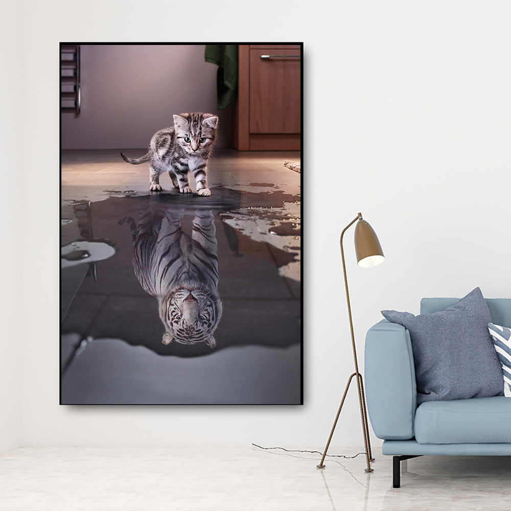 Dream Big Size Cat Big Tiger Children Poster Canvas Painting Baby Teenager Room Cat Tiger Decorative Painting Core
