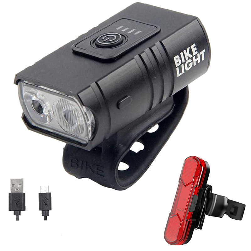 New USB charging night riding headlights [2 lamp beads] adjustable near and far light aluminum bicycle lights