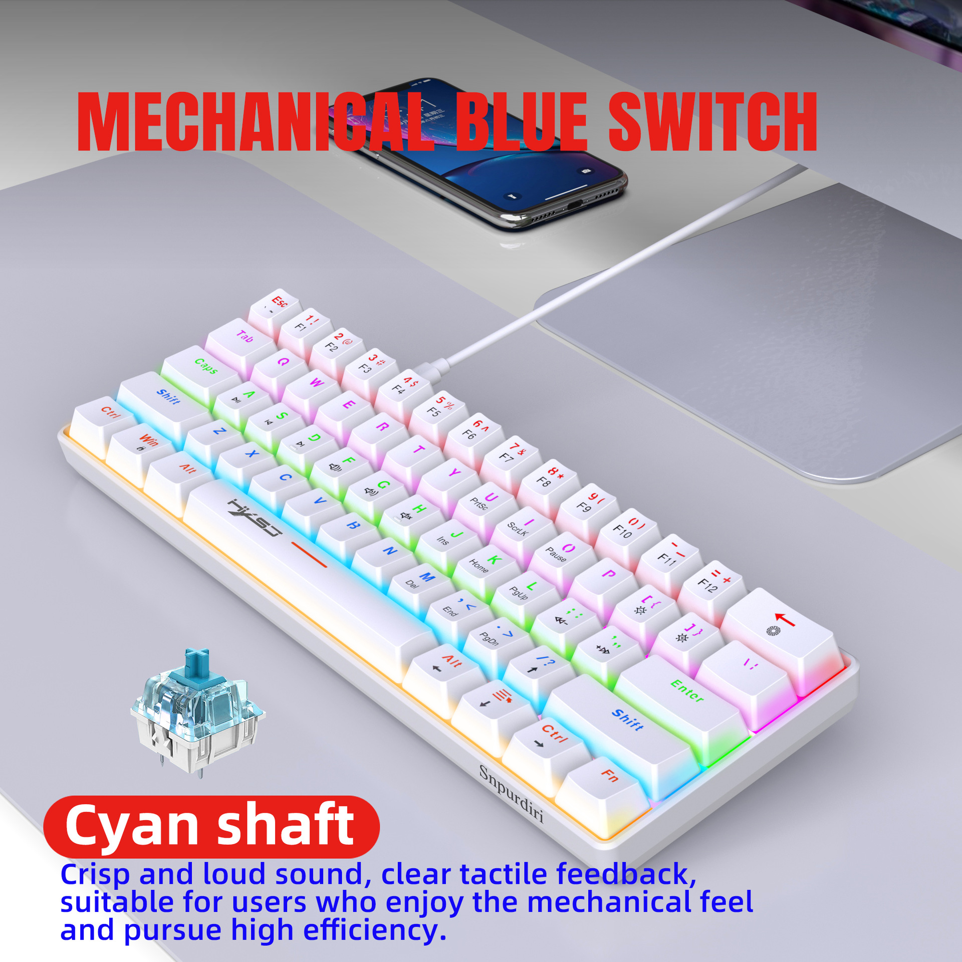 V900 Wired Mechanical Keyboard Various Lighting Colorful 61key Green Axis Office Keyboard Gaming keyboad