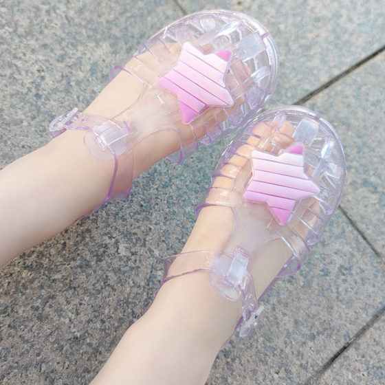 Europe and the United States new summer men's and women's small and medium-sized children's hole shoes covered jelly baby Roman Rainbow Five-pointed star sandals