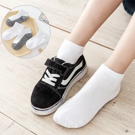 Children's Cotton Boat Socks Cotton Socks Short Socks Sweat Absorbing Breathable Grey Bottom Children's Socks White Socks