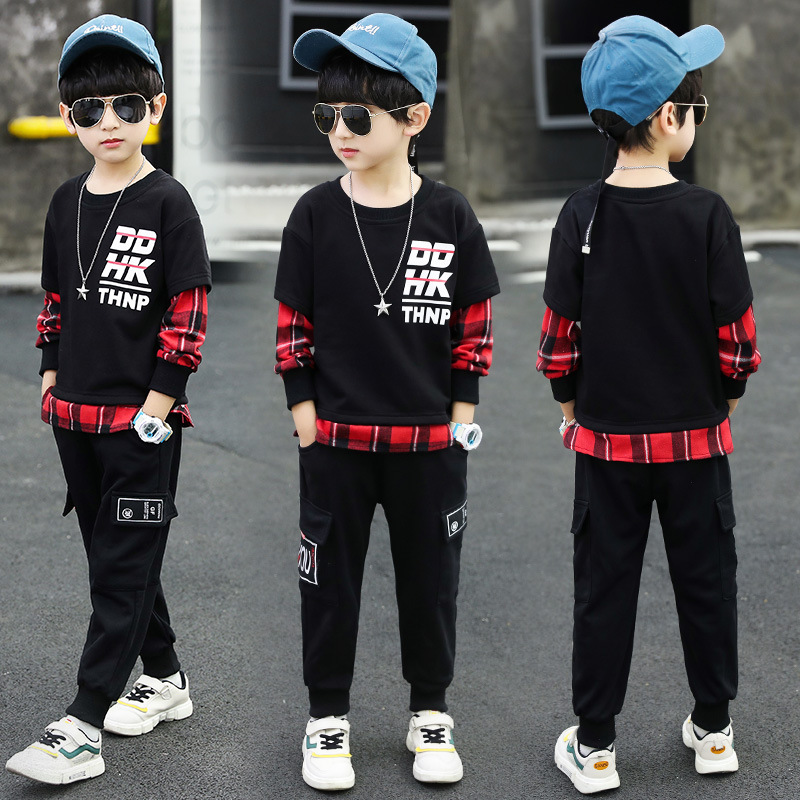 Children's Wear Boys Autumn Fake Two-piece Sweaters Set 2024 New Korean Style Spring and Autumn Western Style Two-piece Set