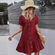 Women Button up Dress Loose Summer Cotton Linen Dress Ruffled Hem Casual Short Sleeve Dress