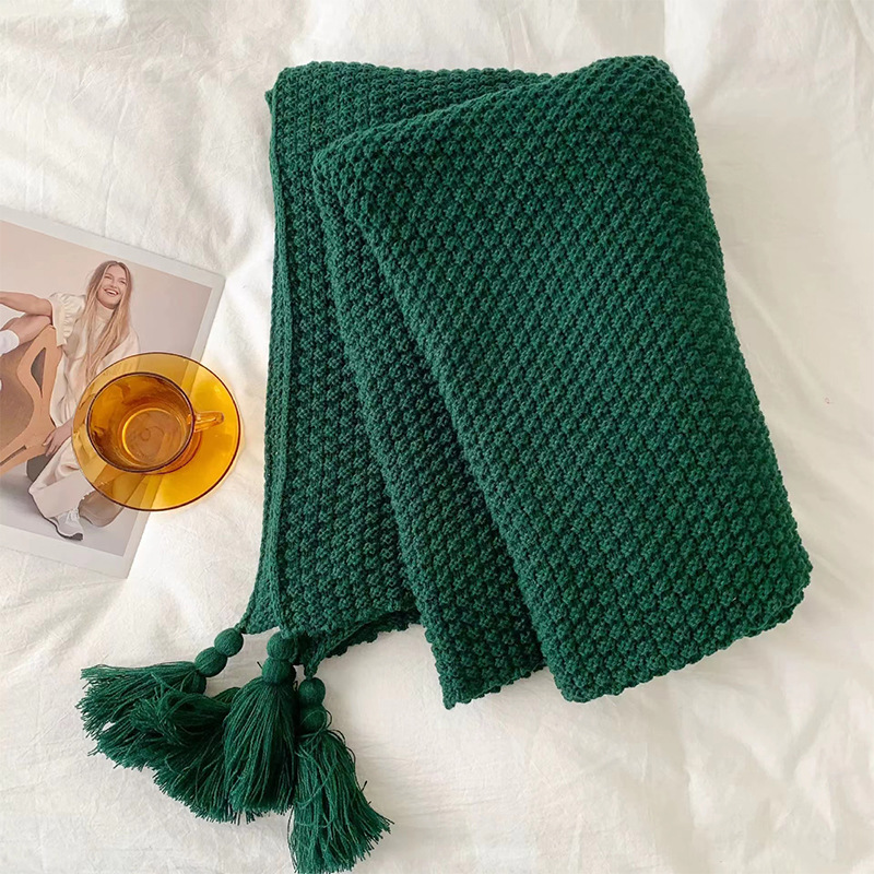Nordic Tassel Knitted Wool Blanket Baby Blanket Air Conditioning Lunch Break Blanket Shawl Blanket Sofa Casual Blanket with Ball