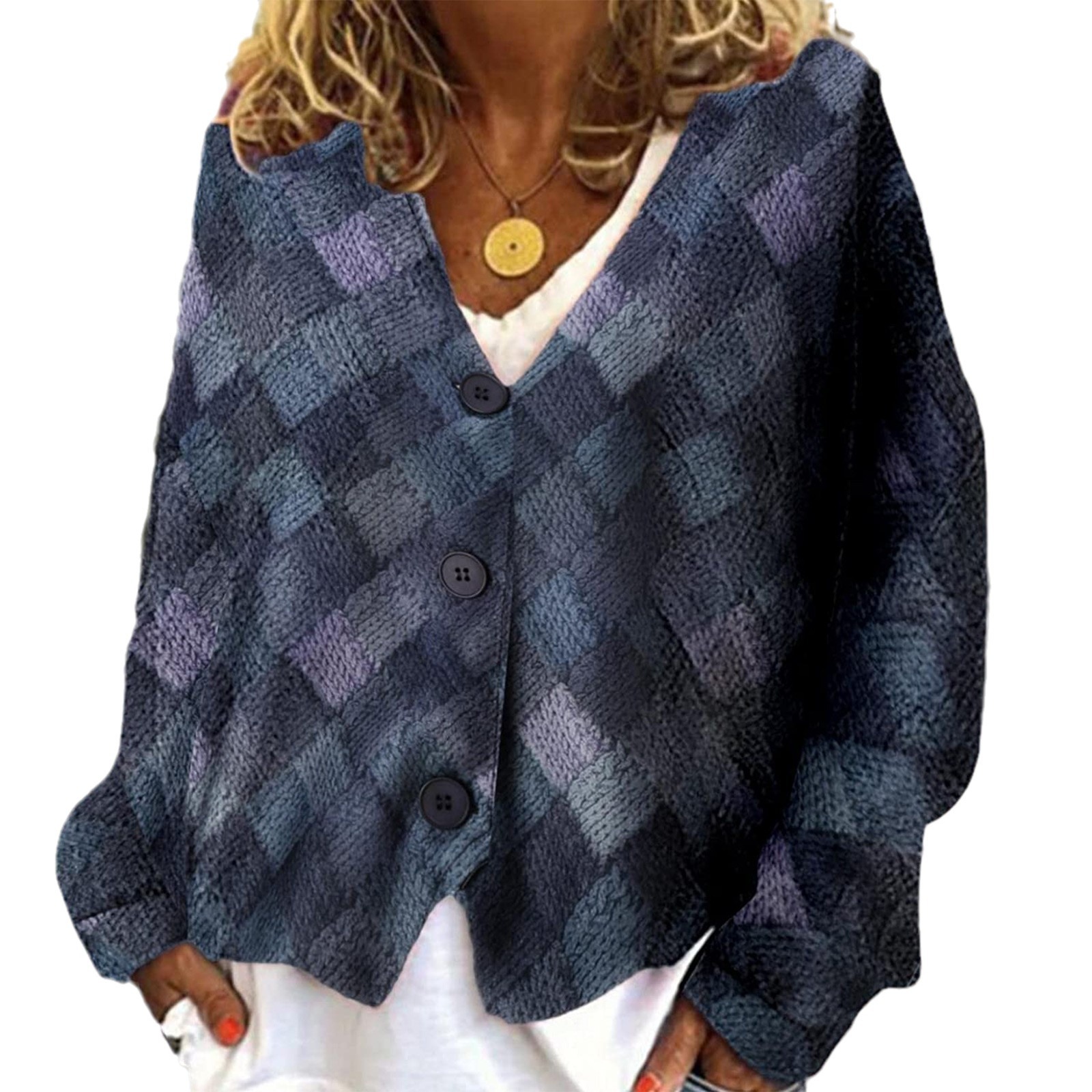 In stock 2023 foreign trade new Amazon spring and autumn casual V-neck button irregular printed coat for women