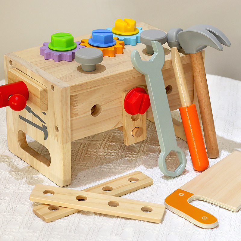 cpc Children's Wooden Portable Toolbox Play Toy Kindergarten Baby Early Education Screw Mother Repair Box
