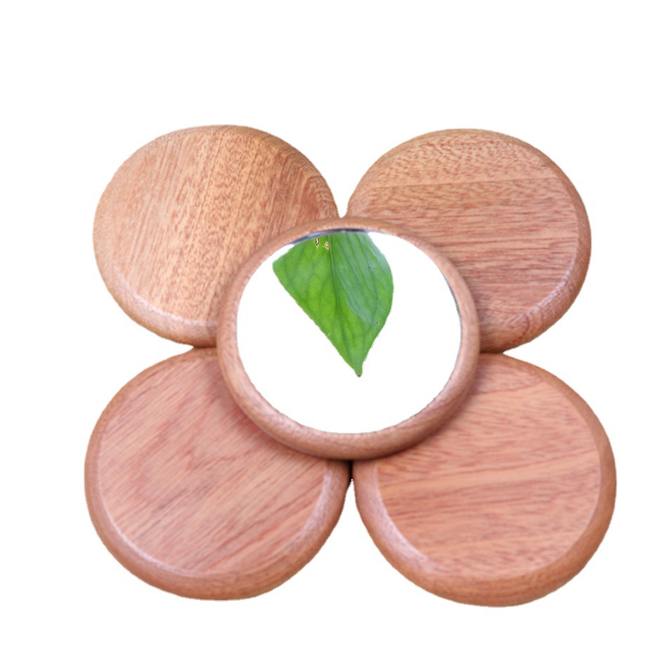 Beech Wood Portable Cosmetic Mirror Student Dormitory Sapri Dressing Mirror HD Small Mirror Round Mirror