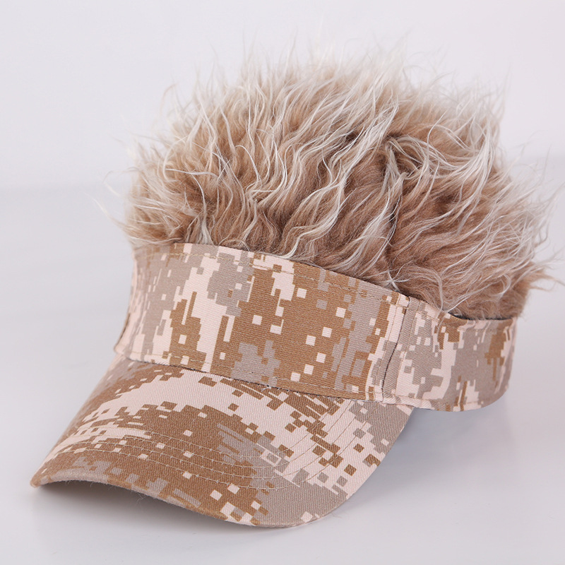 European and American artificial wig camouflage baseball cap one wig hat male funny hip hop sun hat cap wholesale