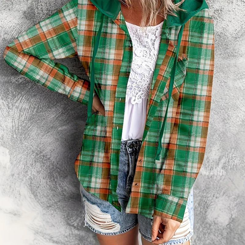 Cross-border European and American Foreign Trade women's clothing 2023 Amazon autumn and winter New hooded sweater breasted casual shirt jacket