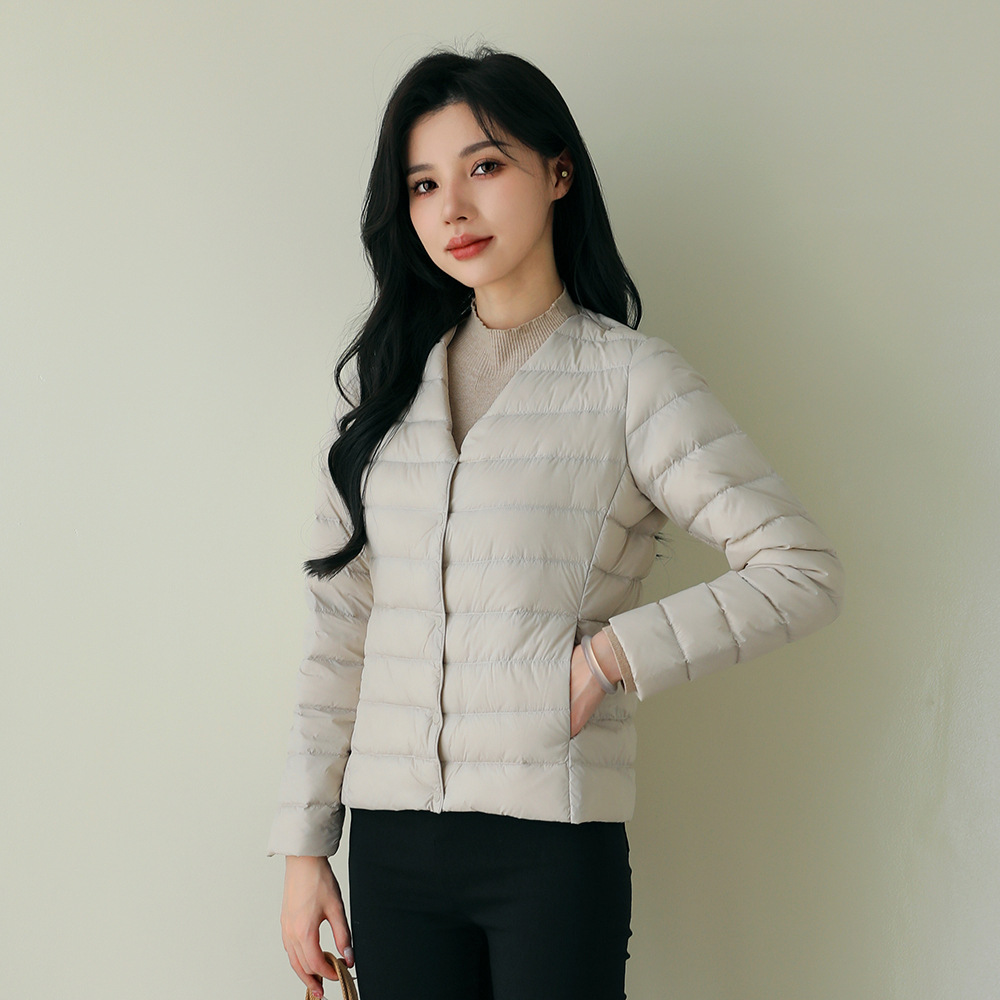 Pinghu down jacket V-neck round neck thin lightweight solid color simple white duck down women's liner lightweight down jacket