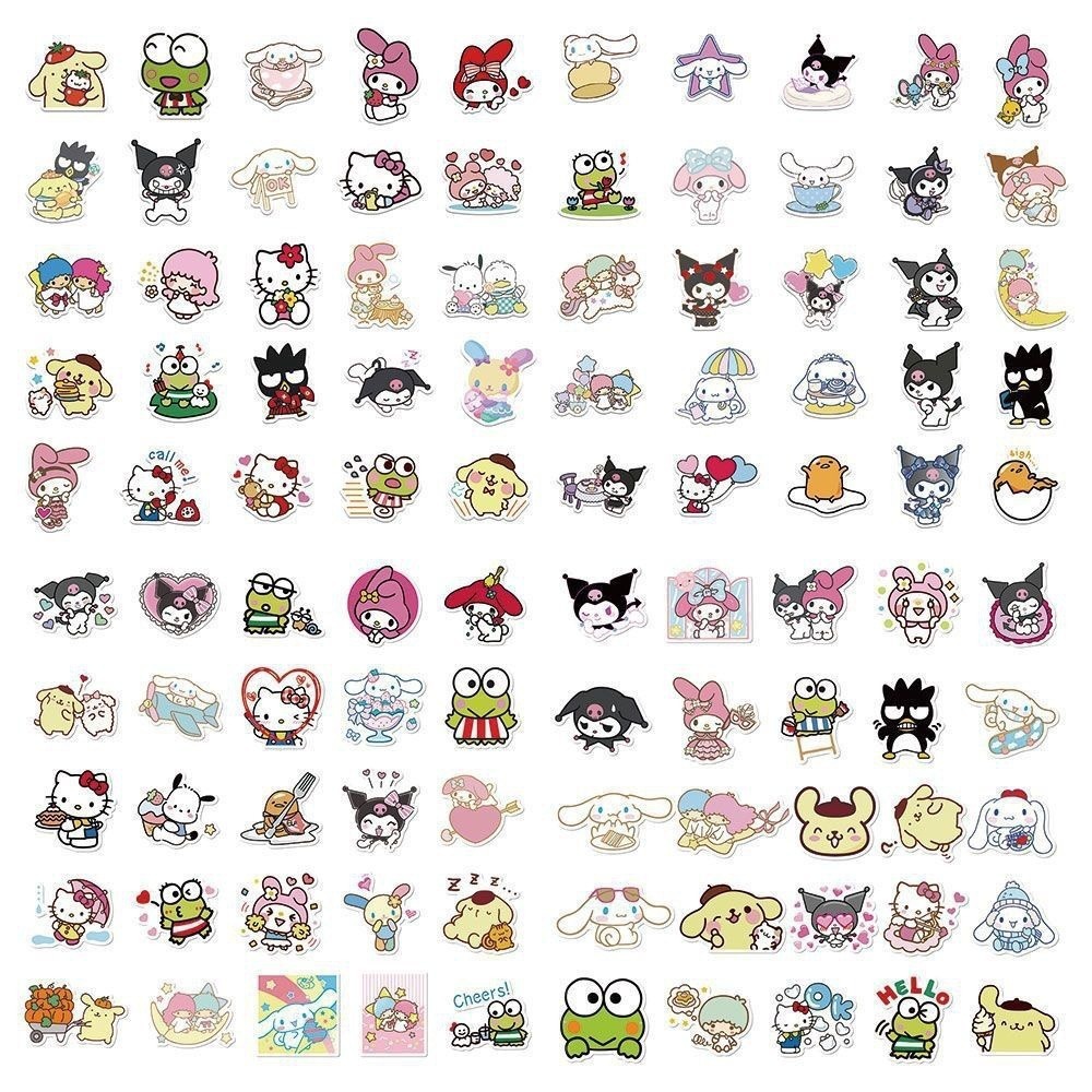 100 Sanrio Mixed Stickers Kulomi Yugui Dog melody TK Cartoon Hand Account Decorative Stickers Wholesale