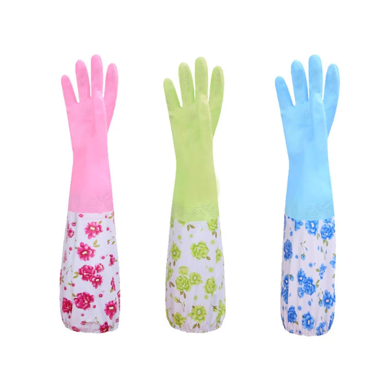 Winter kitchen thickened dishwashing and cleaning household gloves velvet lengthened laundry rubber pvc waterproof latex gloves