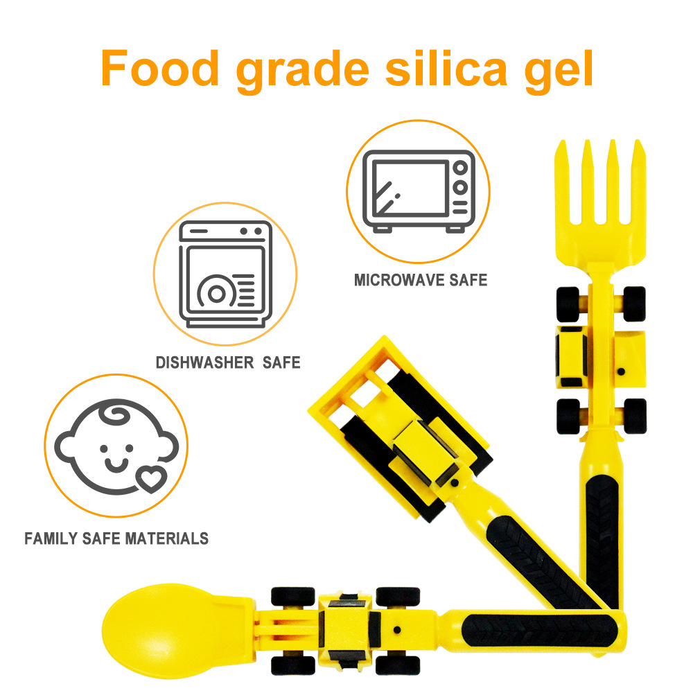 Dinneractive children's car tableware bulldozer excavator shovel 3-piece knife and fork children's tableware