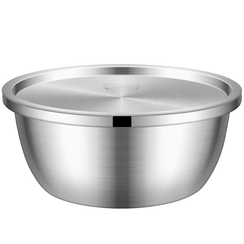 304 stainless steel basin with lid thickened round basin egg beating basin and basin seasoning basin vegetable washing basin factory wholesale