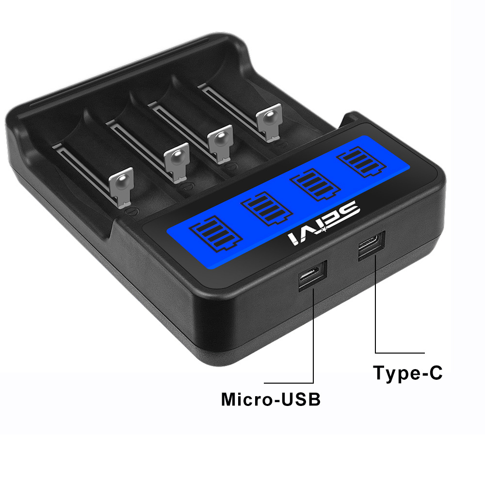26650 charger LCD screen display smart seat charger 4 slots 21700 18650 lithium battery charger with cable